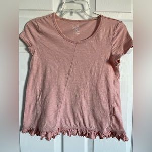 Size XS sweet teas by pink Rose in pink.  Shirt is designed to look distressed.